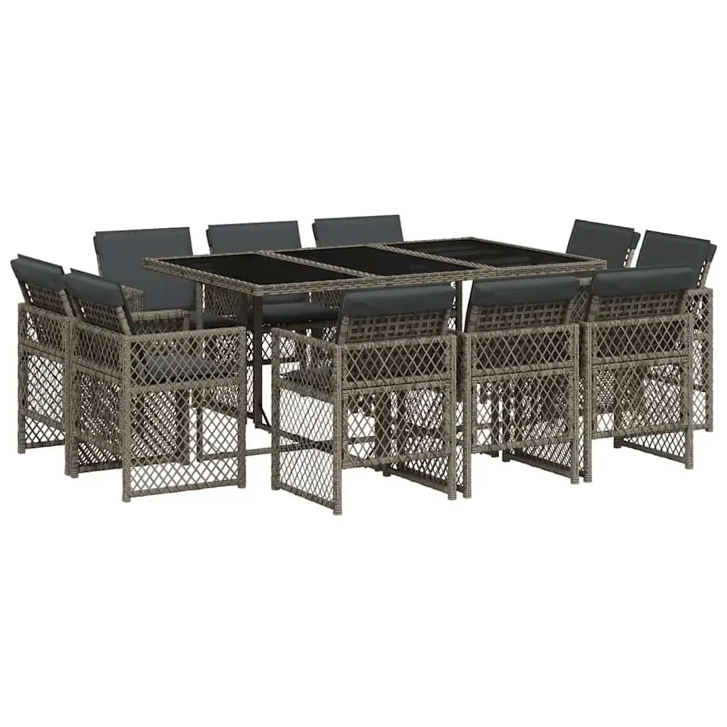 Garden Dining Set 11 Piece Outdoor Use Grey Poly Rattan Chairs Table