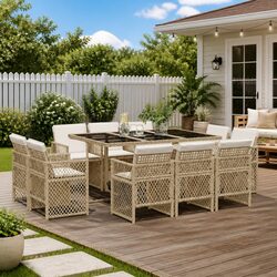 Garden Dining Set 11 Piece Specifications: Beige Poly Rattan