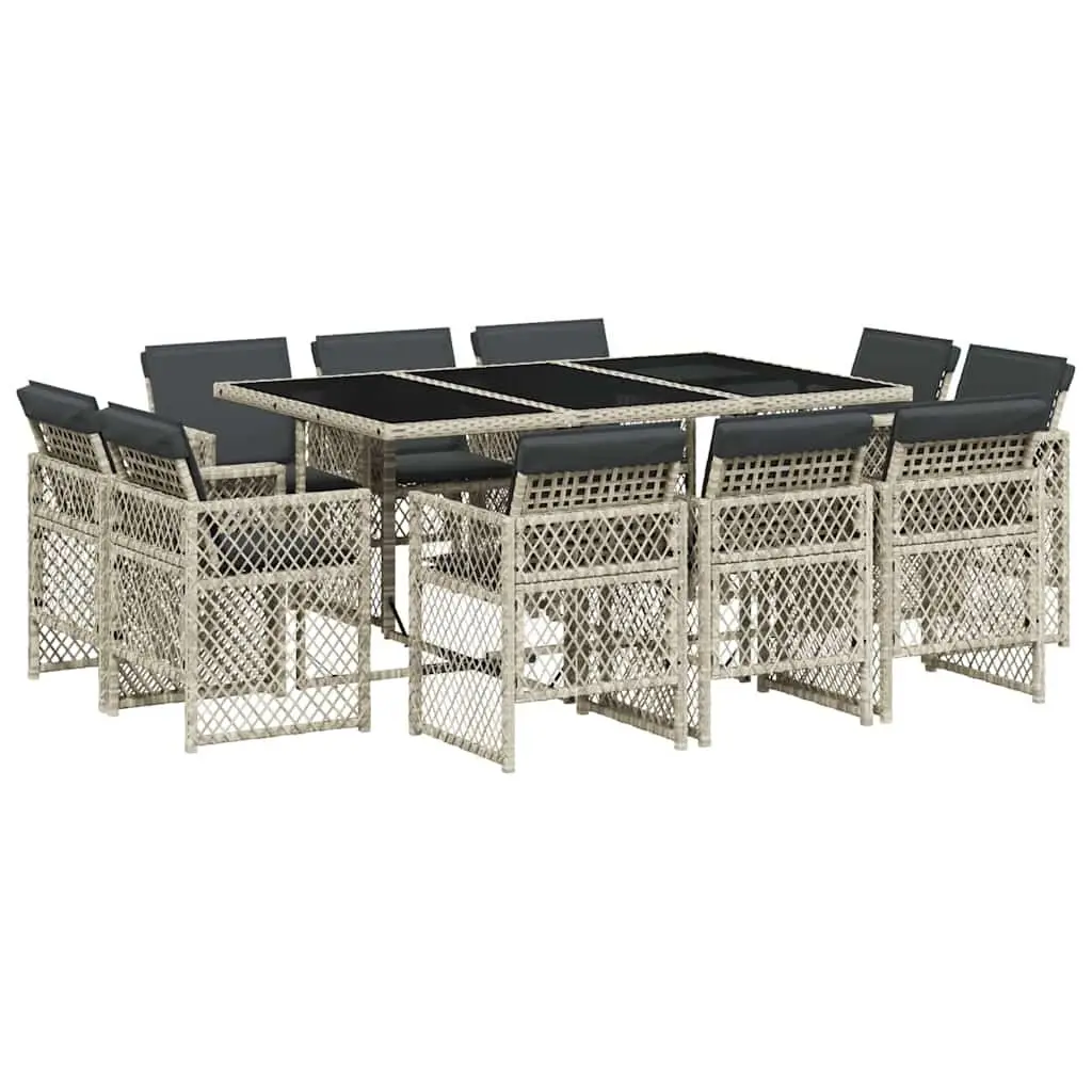 Outdoor Dining Set 11 Piece Grey Poly Rattan Garden Furniture for Patio with Cushions