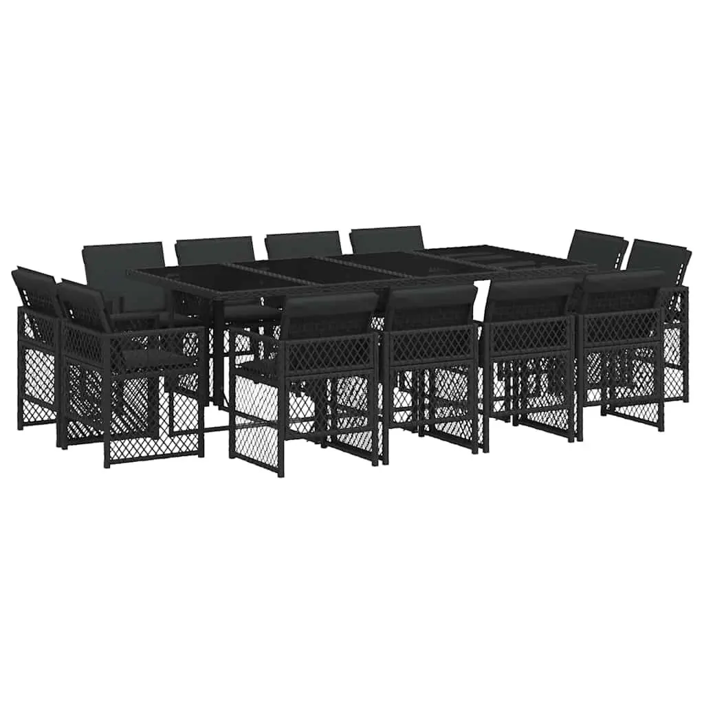 Garden Dining Set Outdoor Use 13 Piece Black Poly Rattan Chairs Table