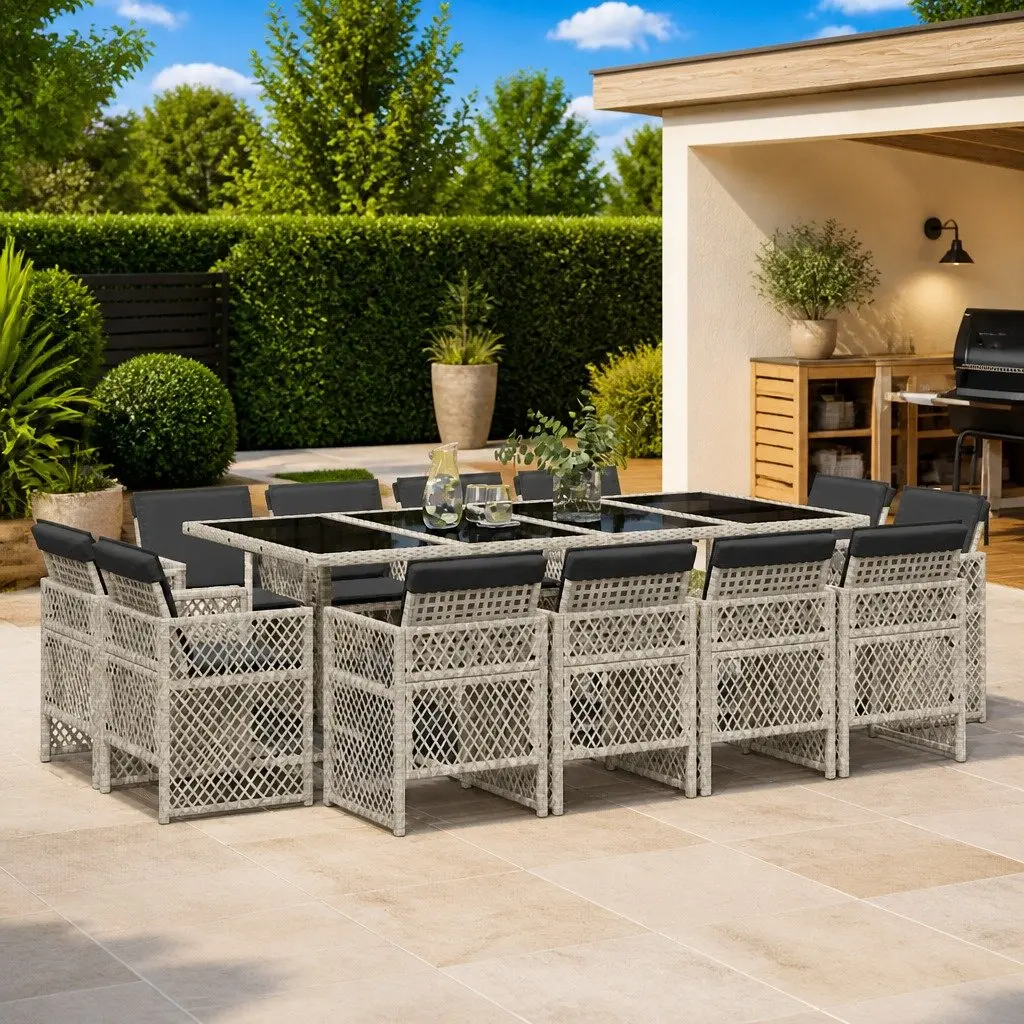 Garden Dining Set 13 Piece Outdoor Furniture Grey Patio Table Chairs Cushions