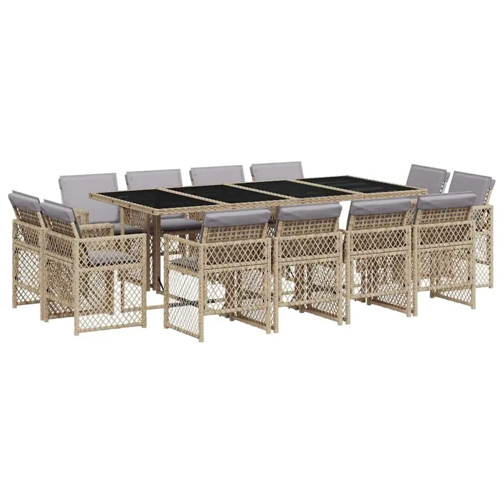 Outdoor Garden Dining Set 13 Piece Beige Poly Rattan Furniture