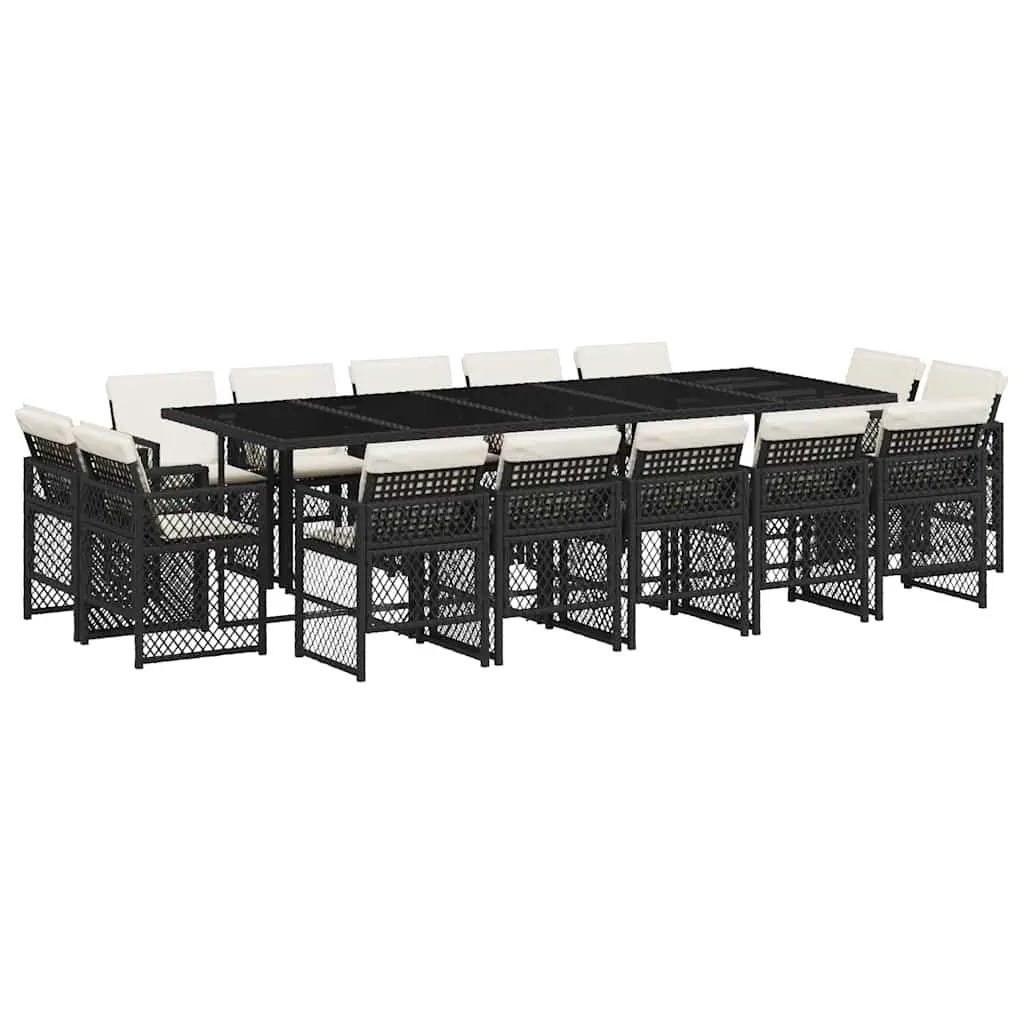 Garden Dining Set 15 Piece Outdoor Use Black Patio Furniture Table Chairs Cushions