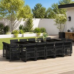 Durable Black Poly Rattan Garden Dining Set – 15 Pieces with Cushions