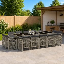 Garden Dining Set 15 Piece Grey Outdoor Furniture Patio Table Chairs Cushions