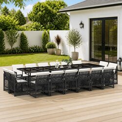 Garden Dining Set 17 Piece Outdoor Furniture Black Poly Rattan Chairs Table