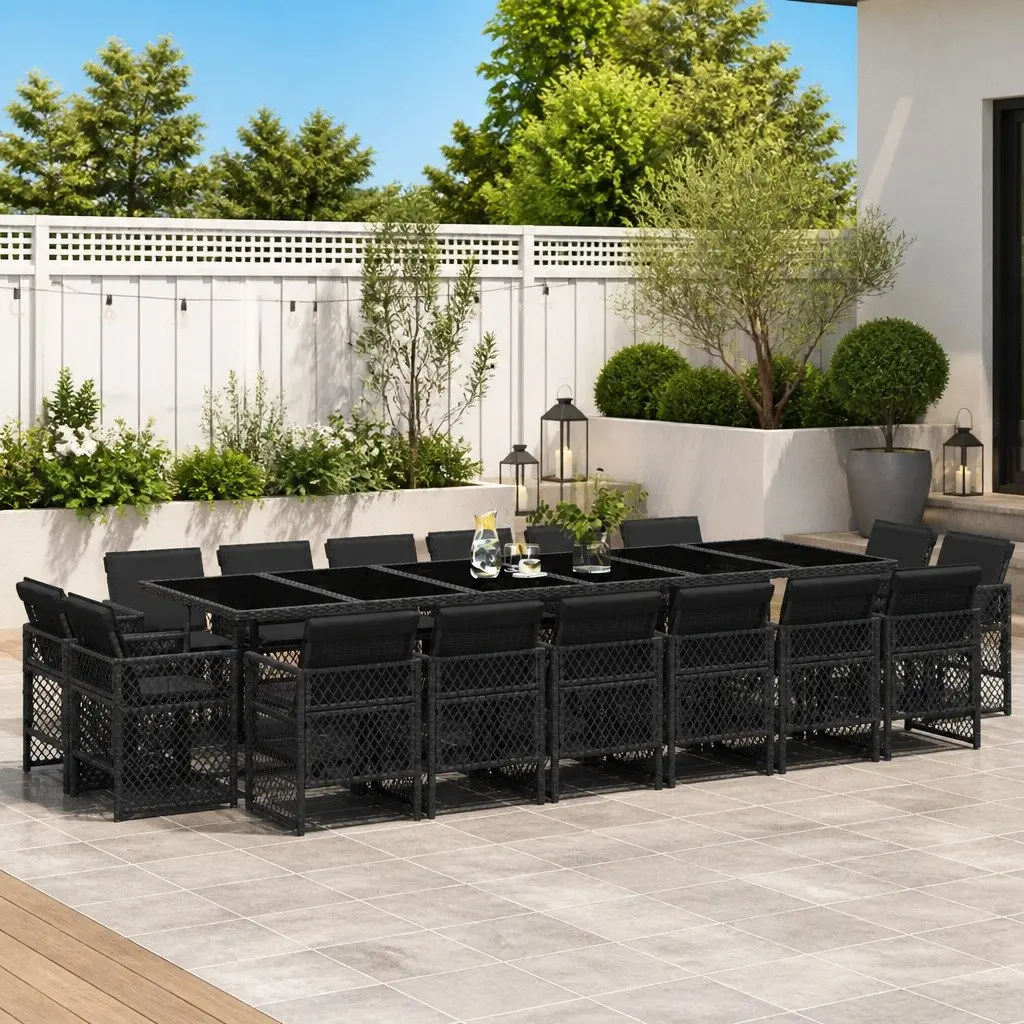 17 Piece Outdoor Dining Set Garden Furniture Black Cushions Patio Table
