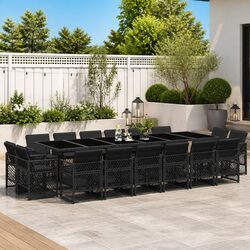 17-Piece Outdoor Dining Set - Black, PE Rattan Frame