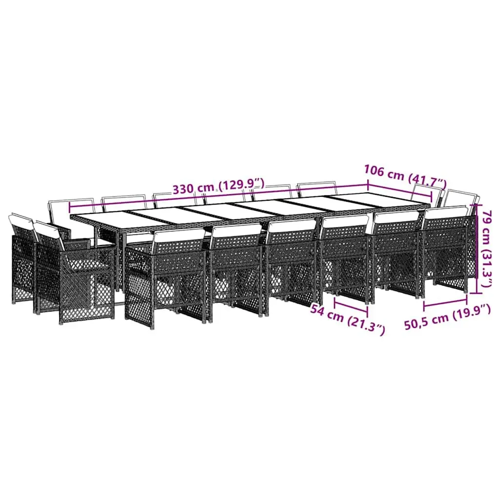 17-Piece Grey Rattan Outdoor Dining Set
