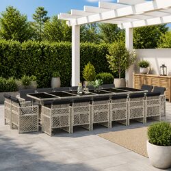 Garden Dining Set with 6 Chairs and Glass Top Table