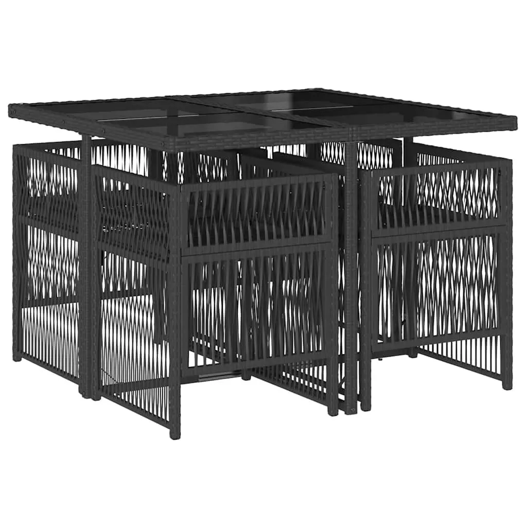 5 Piece Outdoor Dining Set Patio Furniture with Cushions Black Rattan Table and Chairs