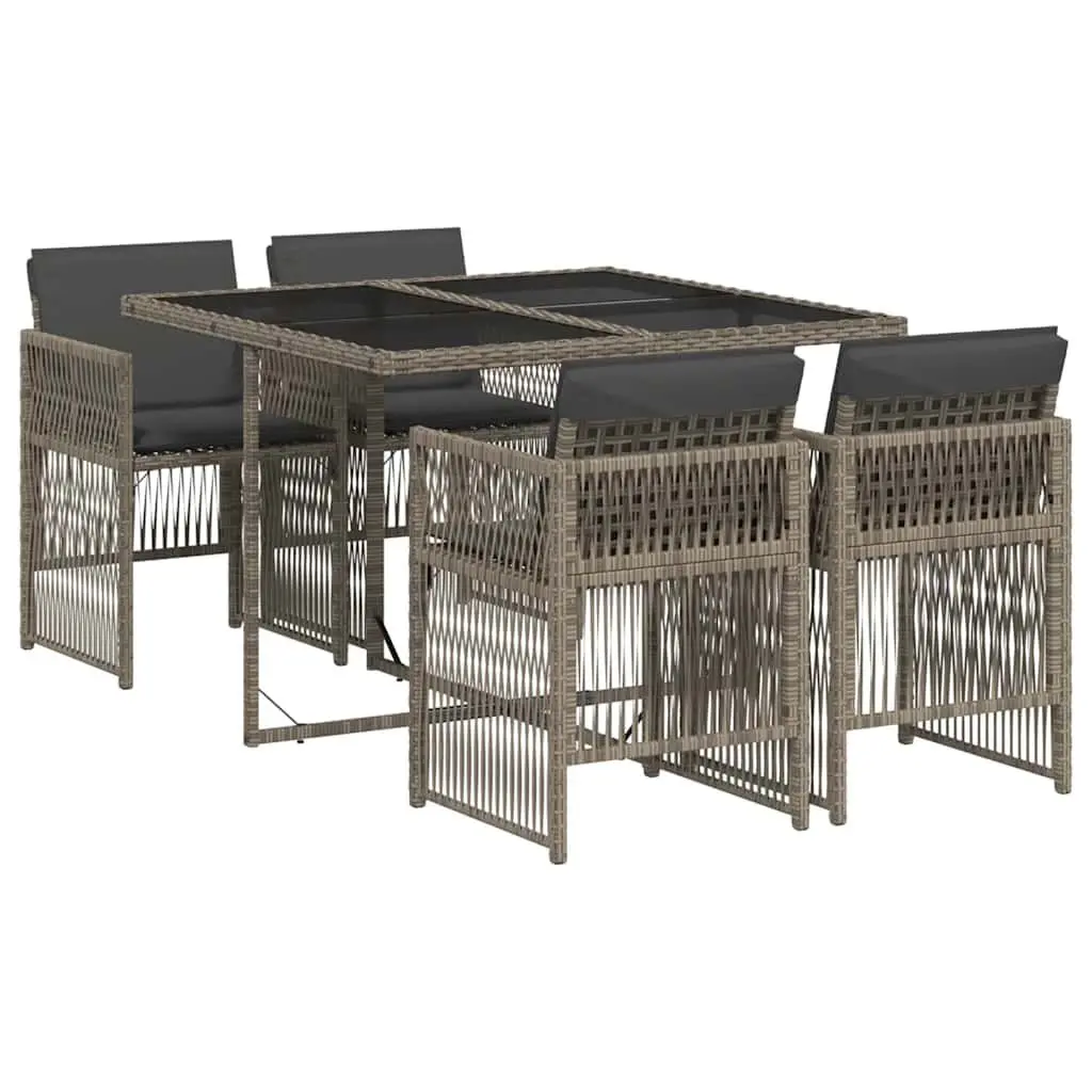 5 Piece Outdoor Dining Set for Patio Garden Grey Poly Rattan Furniture with Cushions