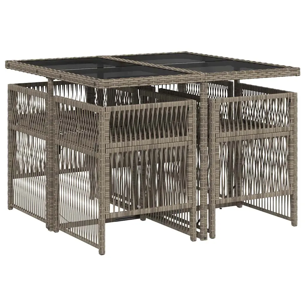 5 Piece Outdoor Dining Set for Patio Garden Grey Poly Rattan Furniture with Cushions