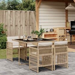 5-Piece Outdoor Dining Set – Beige with Glass Top
