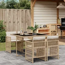 5-Piece Outdoor Dining Set – Beige with Glass Top