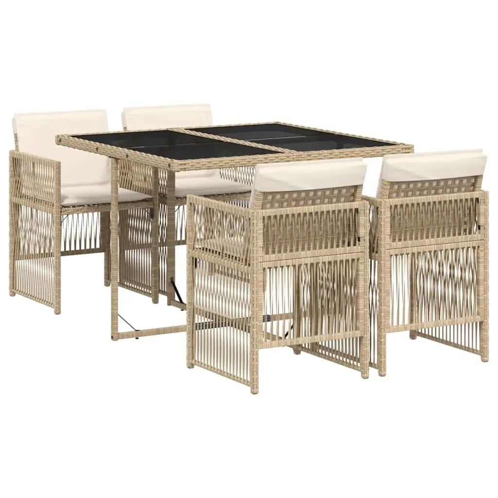 5 Piece Outdoor Dining Set for Garden Patio Beige Poly Rattan Chairs Table