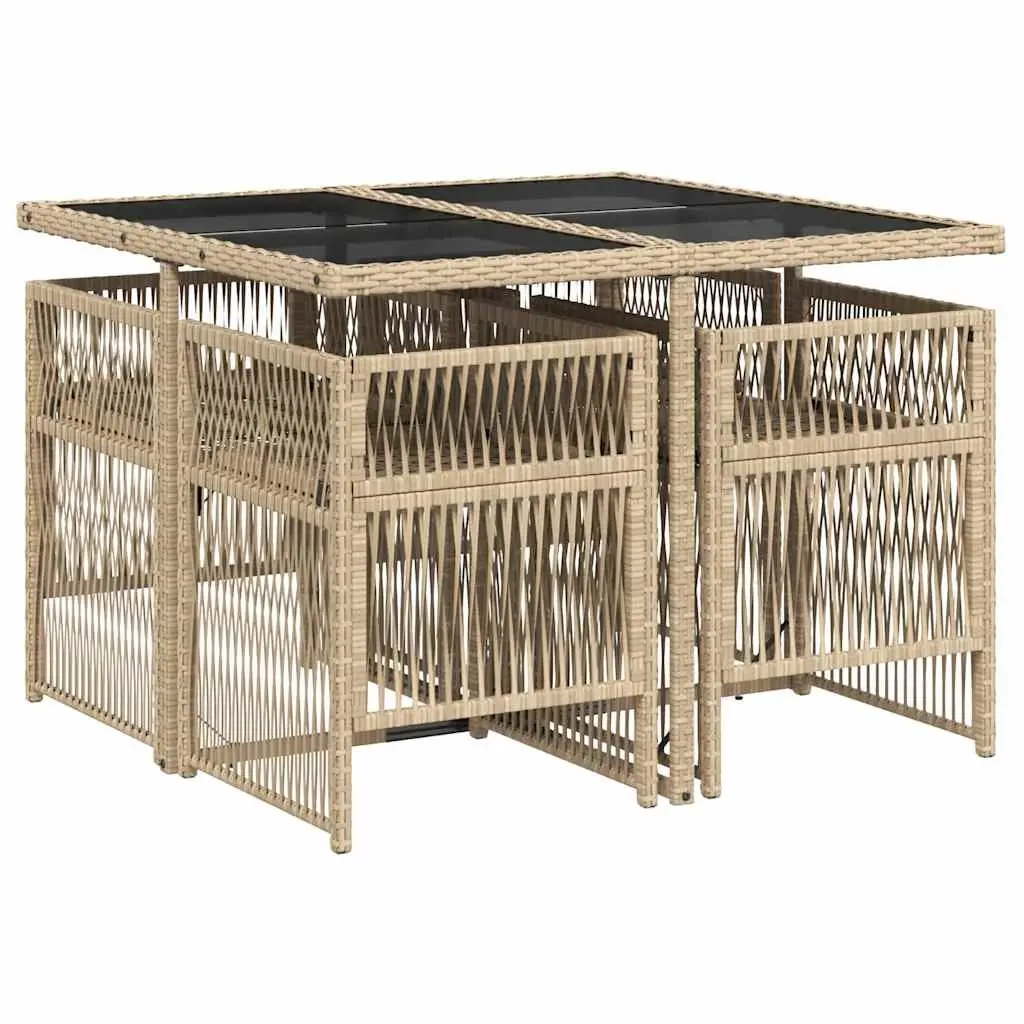 5 Piece Outdoor Dining Set for Garden Patio Beige Poly Rattan Chairs Table