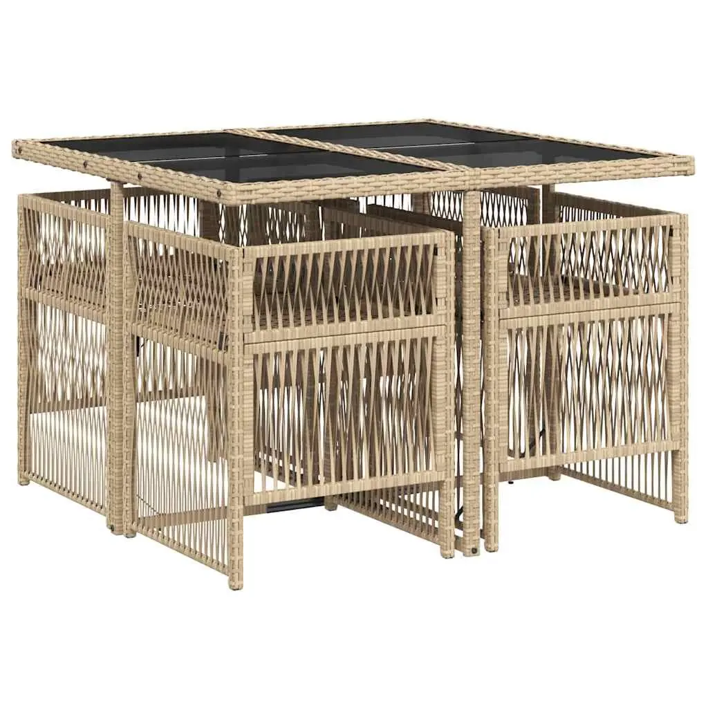 5 Piece Outdoor Dining Set Beige Poly Rattan Chairs Table Patio Furniture