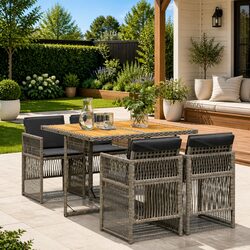 5-Piece Outdoor Dining Set: Grey Poly Rattan Details