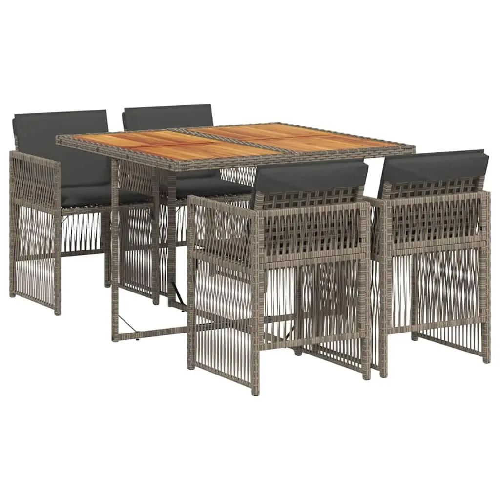 Garden Dining Set Outdoor 5 Piece Grey Poly Rattan Table Chairs with Cushions