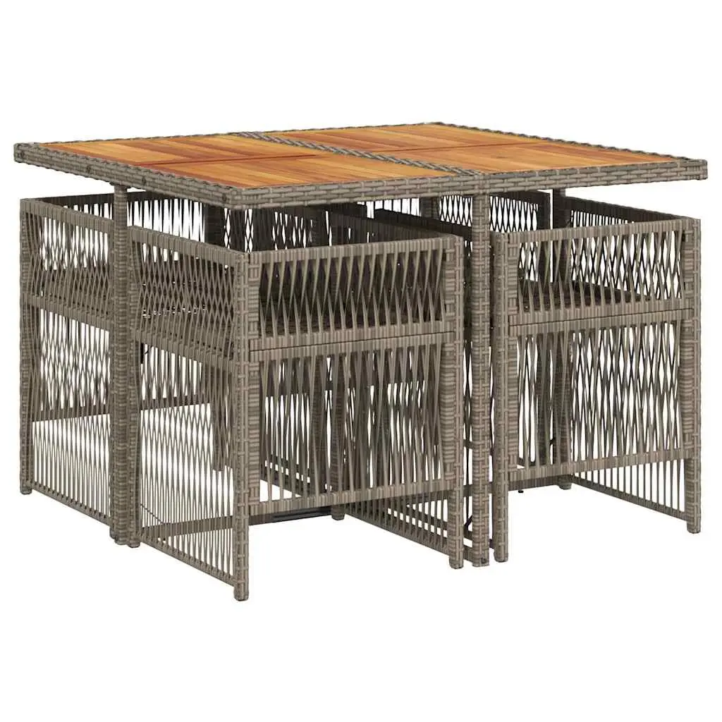 Garden Dining Set Outdoor 5 Piece Grey Poly Rattan Table Chairs with Cushions