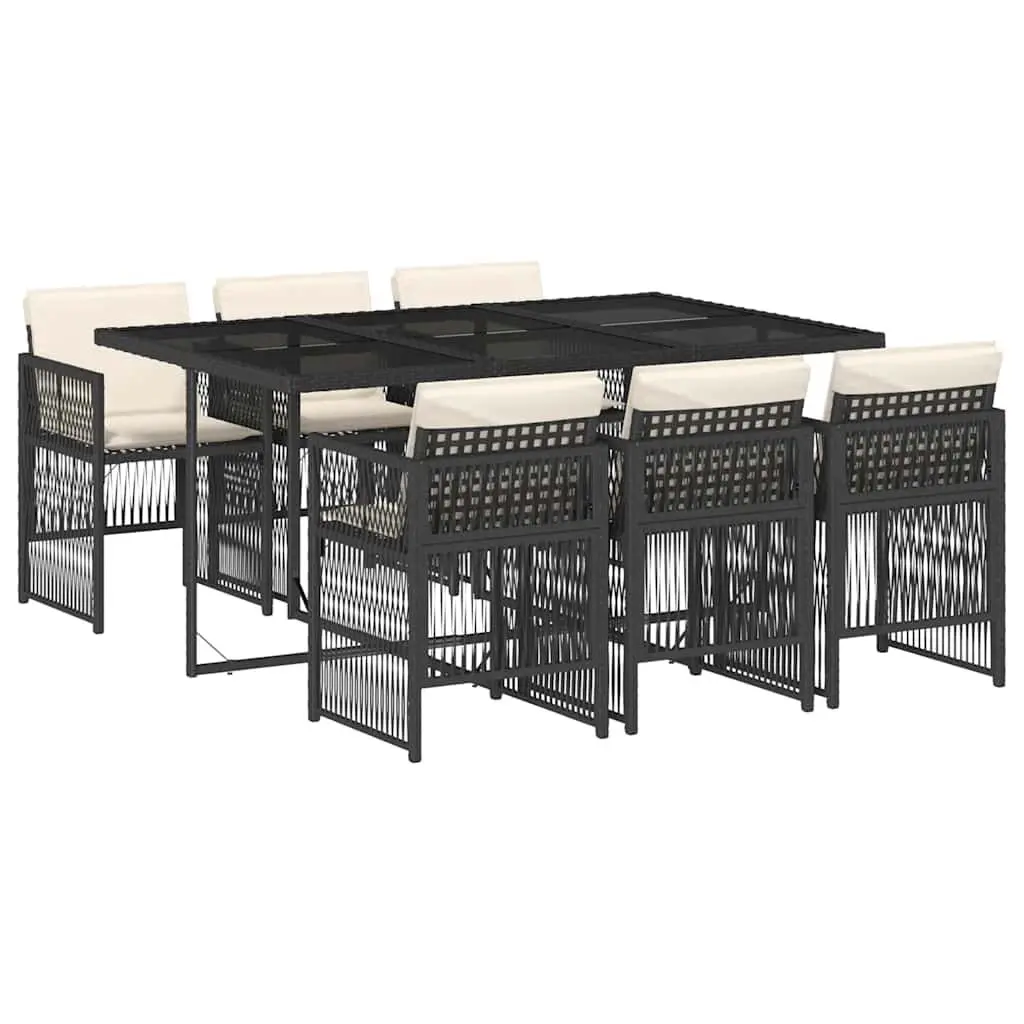 7 Piece Outdoor Dining Set Black Poly Rattan Chairs Table Patio Furniture