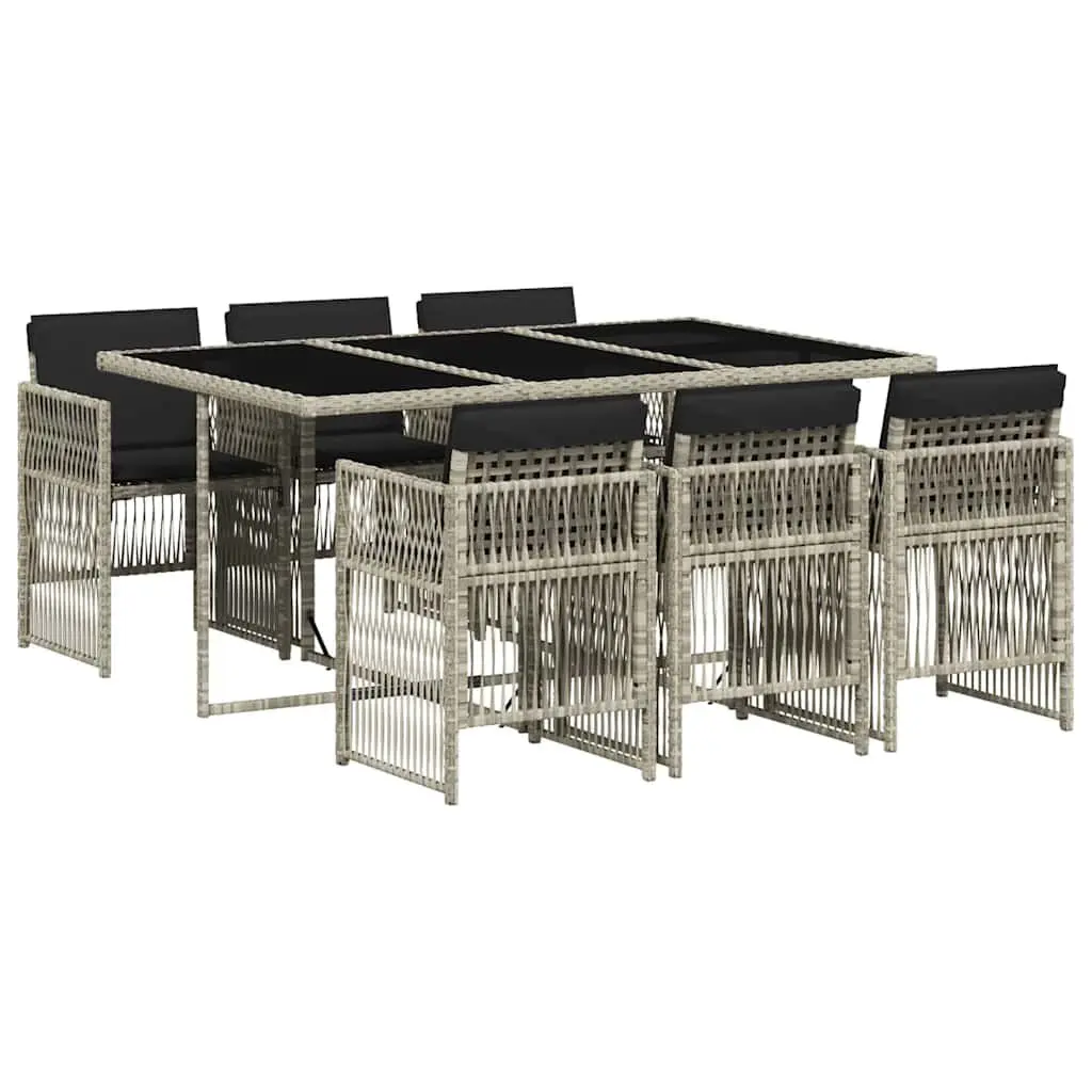 7 Piece Garden Dining Set Grey Poly Rattan Outdoor Furniture Patio Table Chairs