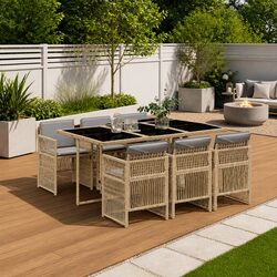 7 Piece Outdoor Dining Set: Beige Poly Rattan Chairs & Table