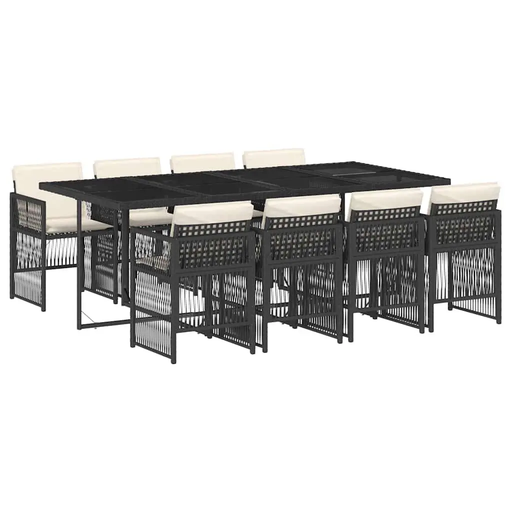 9 Piece Garden Dining Set Outdoor Patio Furniture with Cushions Black Poly