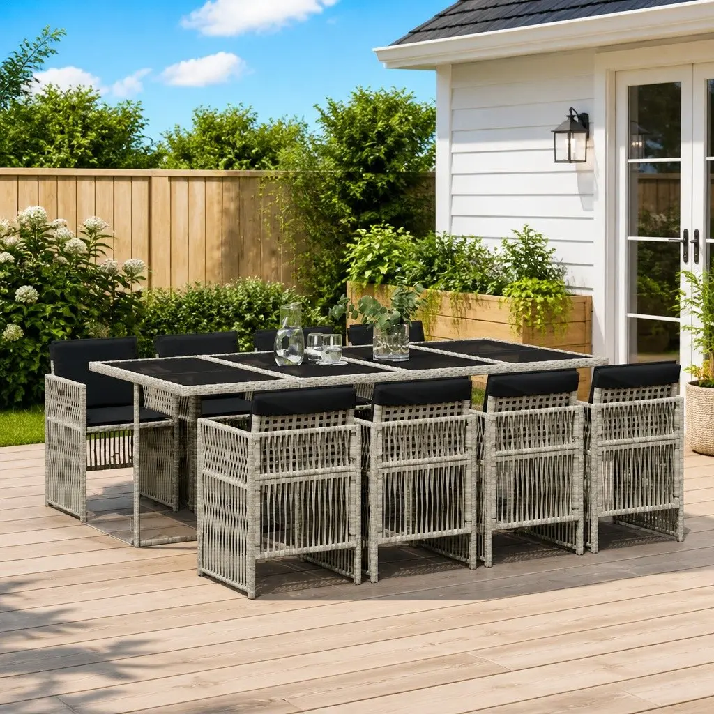 9 Piece Grey Garden Dining Set