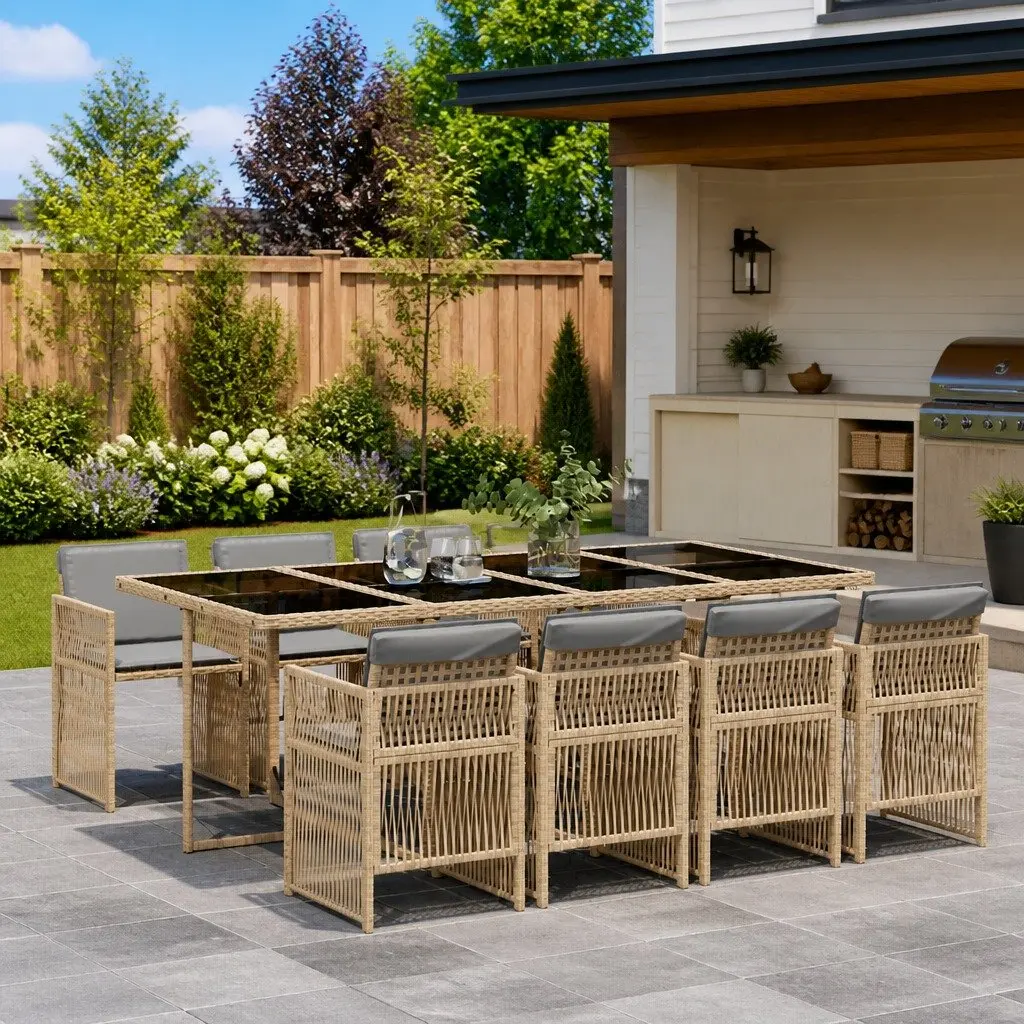 Garden Dining Set Outdoor Furniture Patio 9 Piece Table Chairs with Cushions