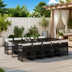 11 Piece Garden Dining Set: Black Rattan Chairs & Table