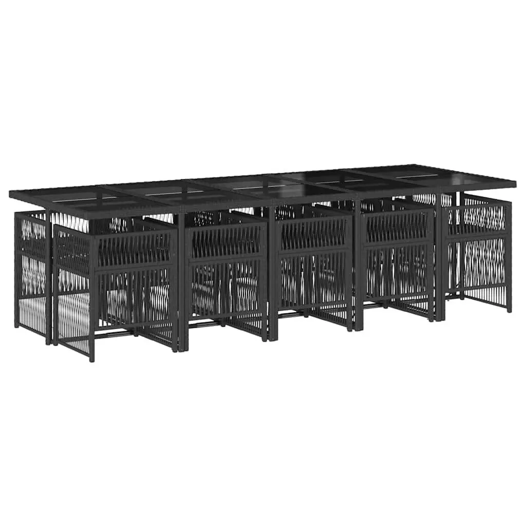 Garden Dining Set 11 Piece Outdoor Furniture Black Poly Rattan Chairs Table
