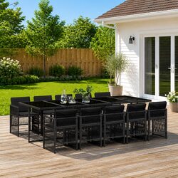 Garden Dining Set: 11 Pieces of Black Poly Rattan
