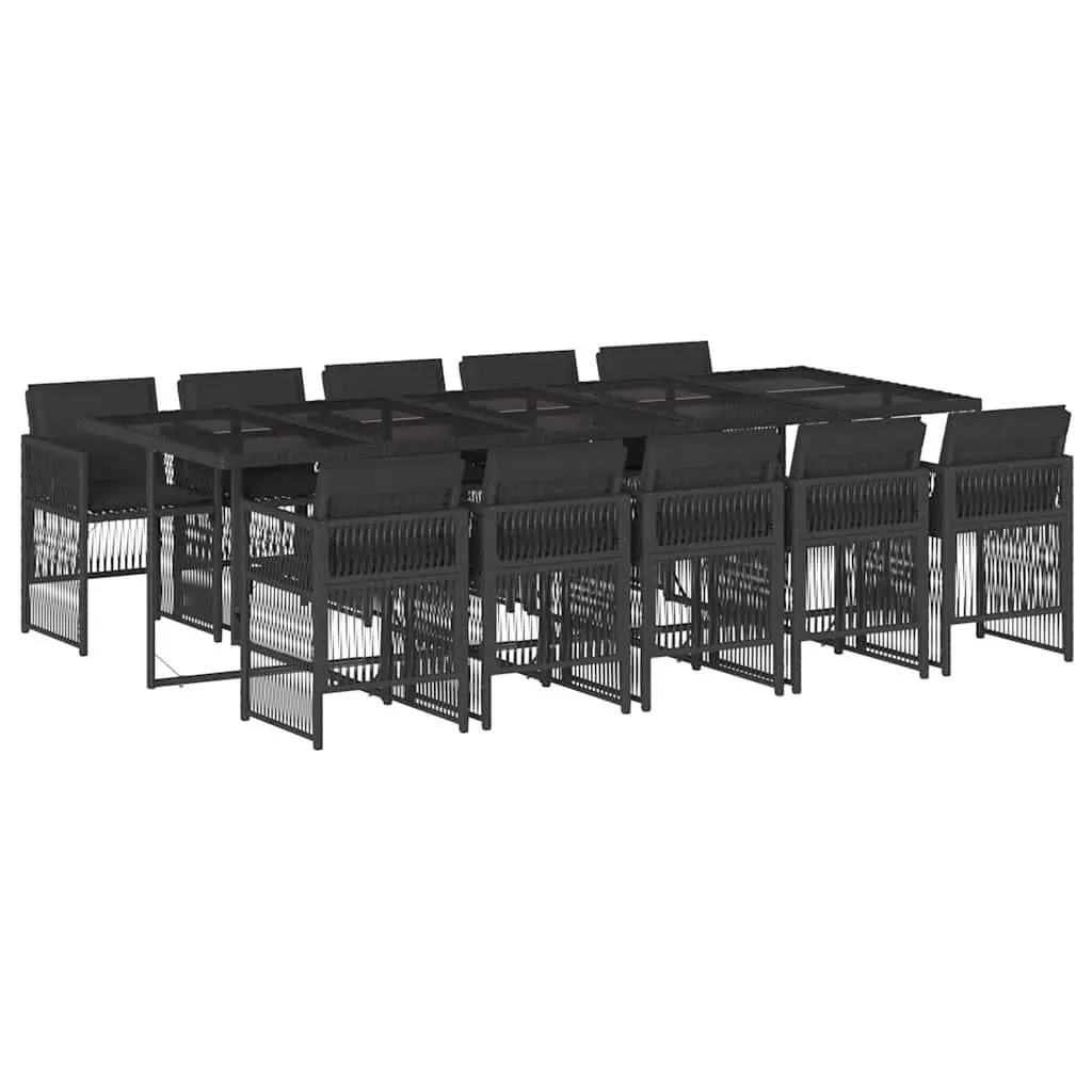 Outdoor Furniture Set 11 Piece Black Poly Rattan Chairs and Table for Patio Garden Dining
