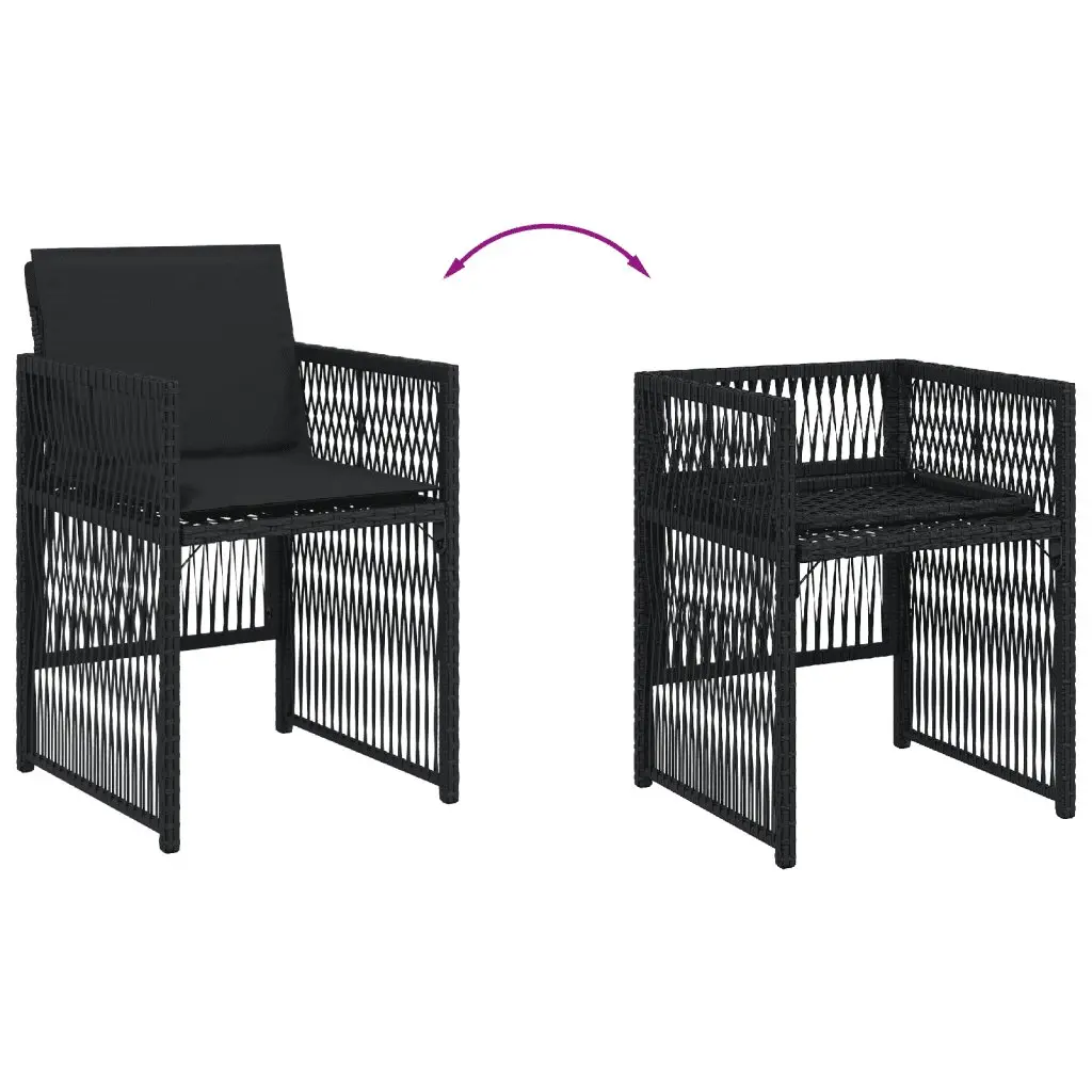 Outdoor Furniture Set 11 Piece Black Poly Rattan Chairs and Table for Patio Garden Dining