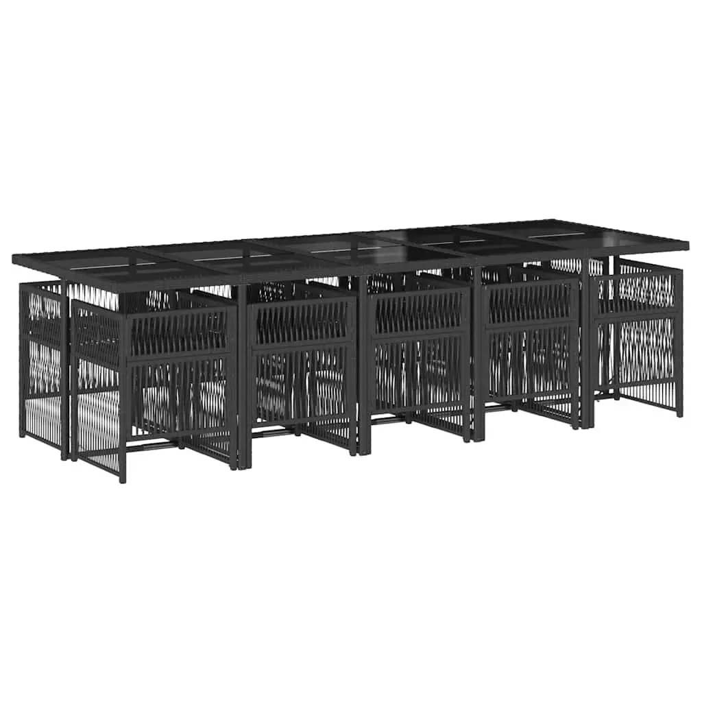 Outdoor Furniture Set 11 Piece Black Poly Rattan Chairs and Table for Patio Garden Dining