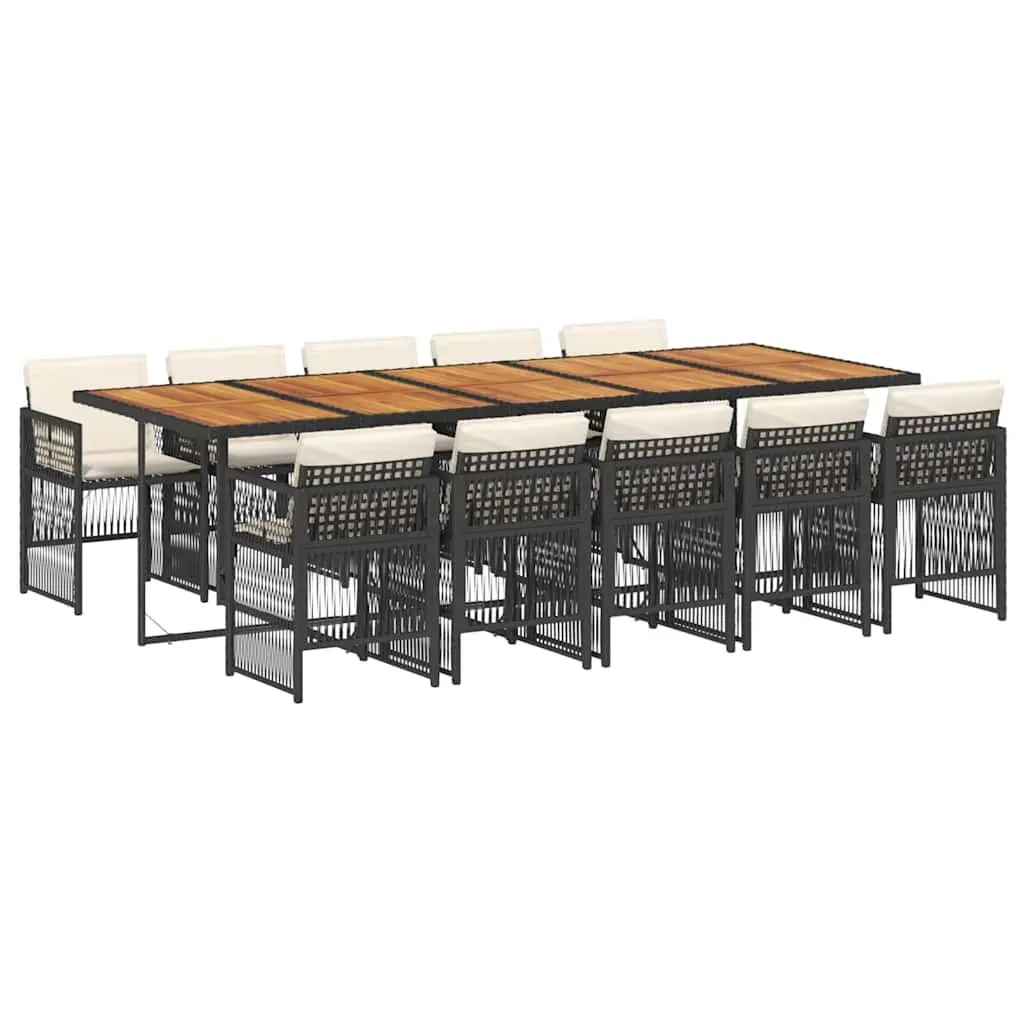 Outdoor Dining Set 11 Piece Black Rattan Furniture for Garden Patio with Cushions
