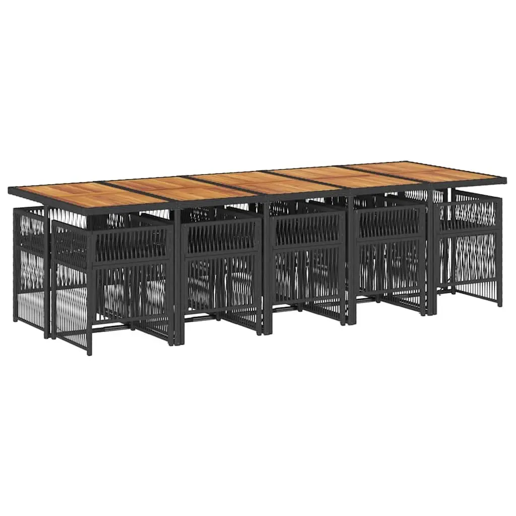 Outdoor Dining Set 11 Piece Black Rattan Furniture for Garden Patio with Cushions