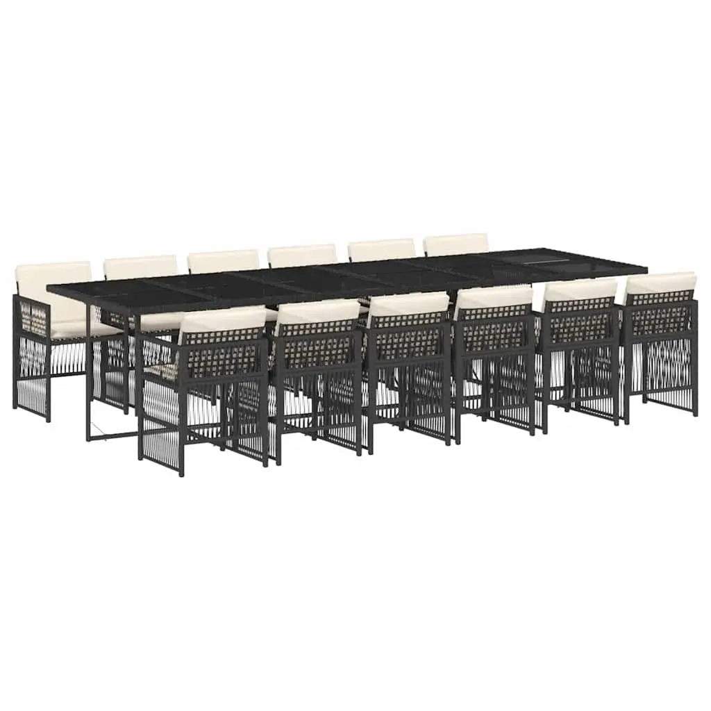 Outdoor Dining Set 13 Piece Black Poly Rattan Garden Furniture with Cushions