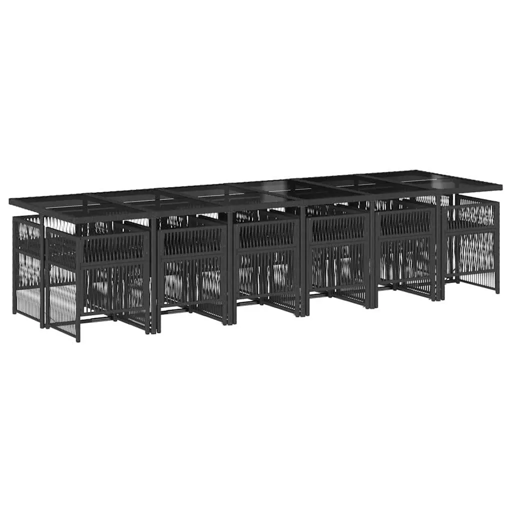 Outdoor Dining Set 13 Piece Black Poly Rattan Garden Furniture with Cushions