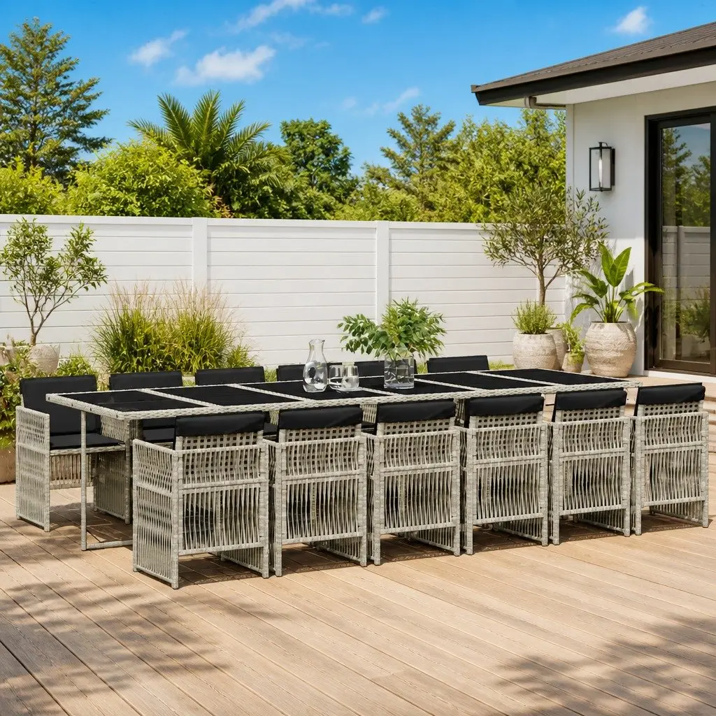 Garden Dining Set Outdoor Furniture 13 Piece Grey Poly Rattan