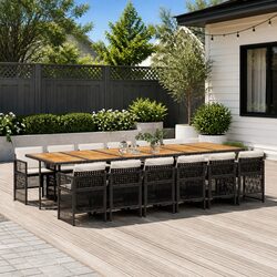Garden Dining Set - 13 Pieces, Black Poly Rattan Chairs & Table