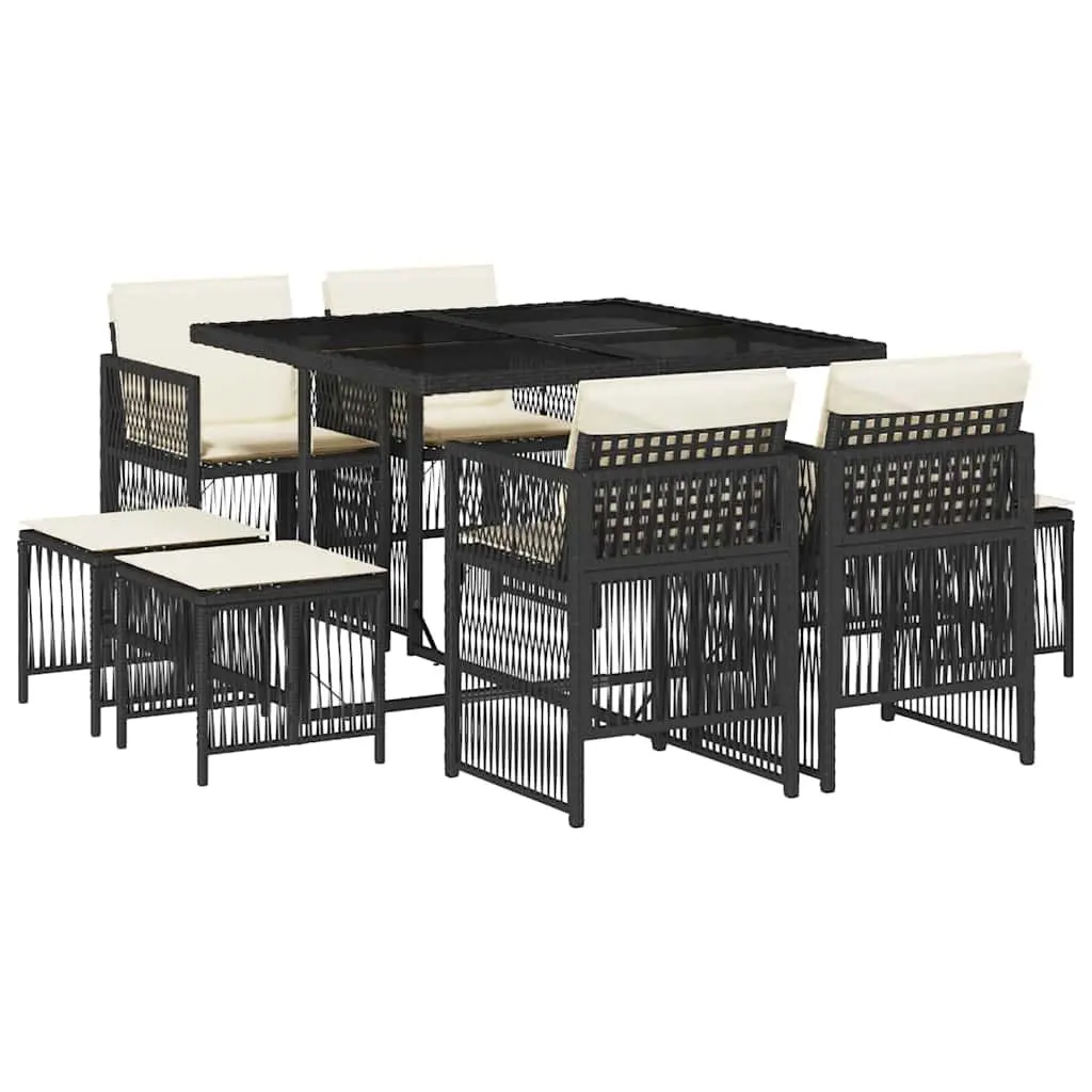 9 Piece Garden Dining Set in Black Rattan