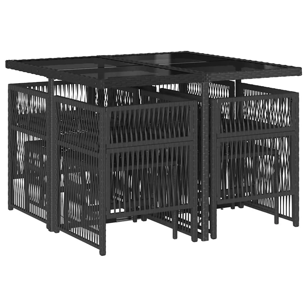 9 Piece Garden Dining Set in Black Rattan