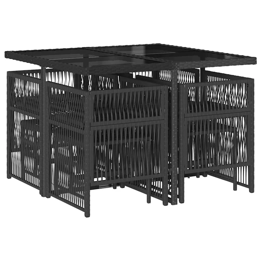 Garden Dining Set 9 Piece Outdoor Furniture for Patio and Garden Black Poly Rattan with Cushions