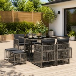 9 Piece Grey Garden Dining Set with Detailed Specs