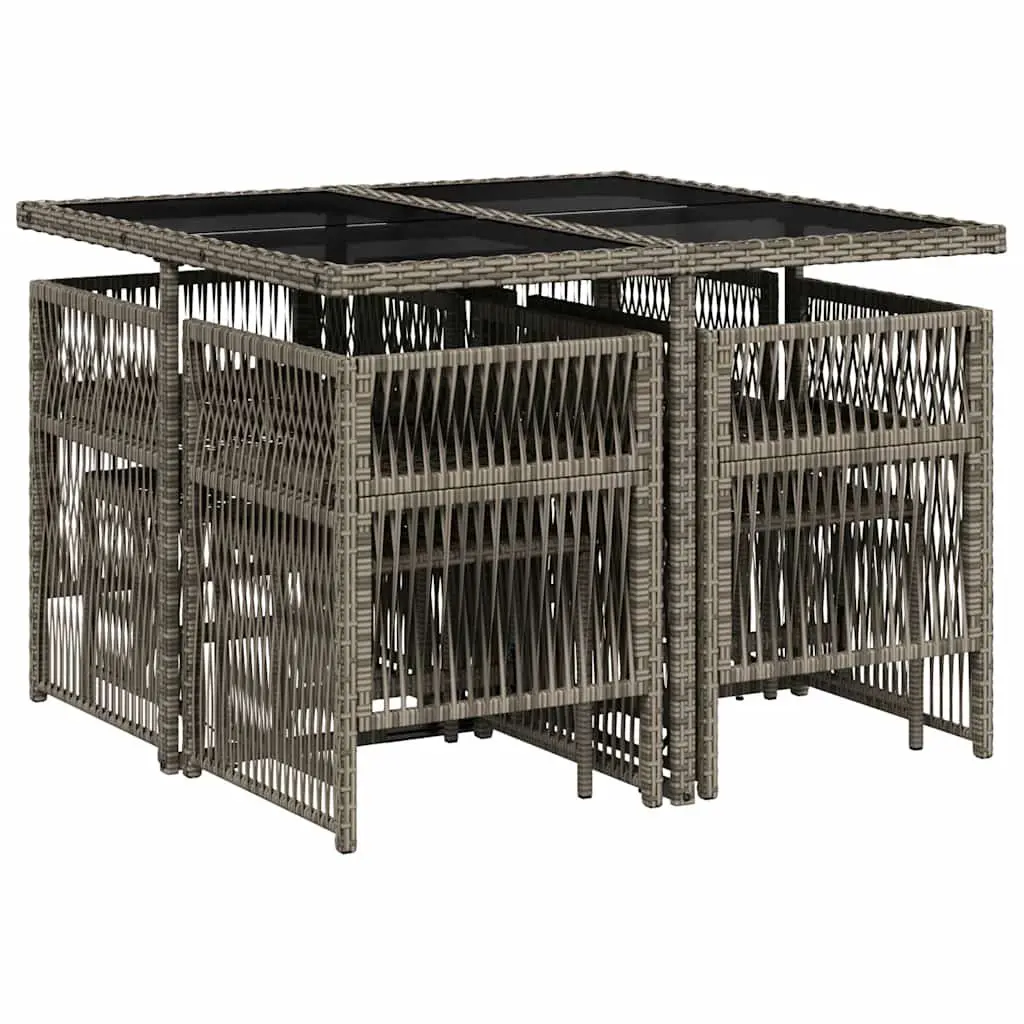 9 Piece Garden Dining Set Grey PE Rattan Chairs Table Cushions Outdoor Patio