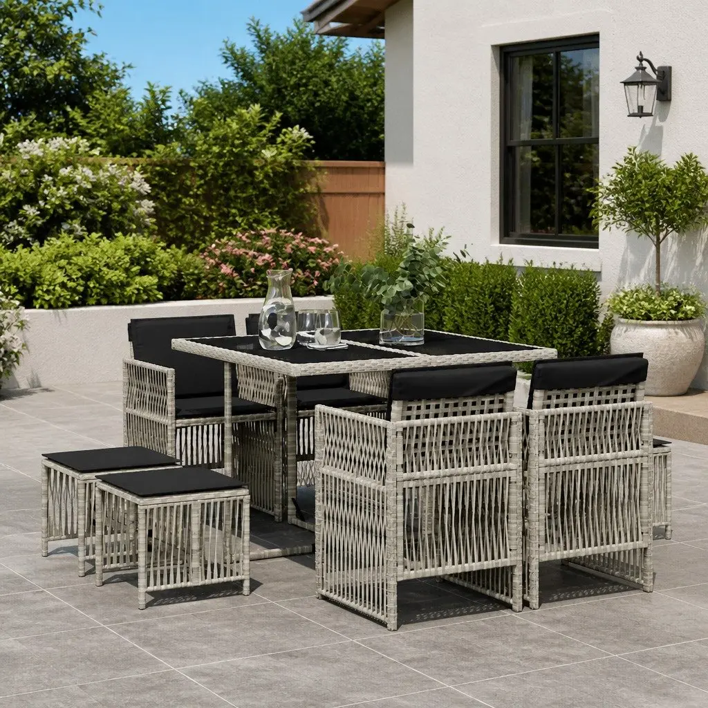 Outdoor Dining Set Grey 9 Piece Garden Furniture with Cushions