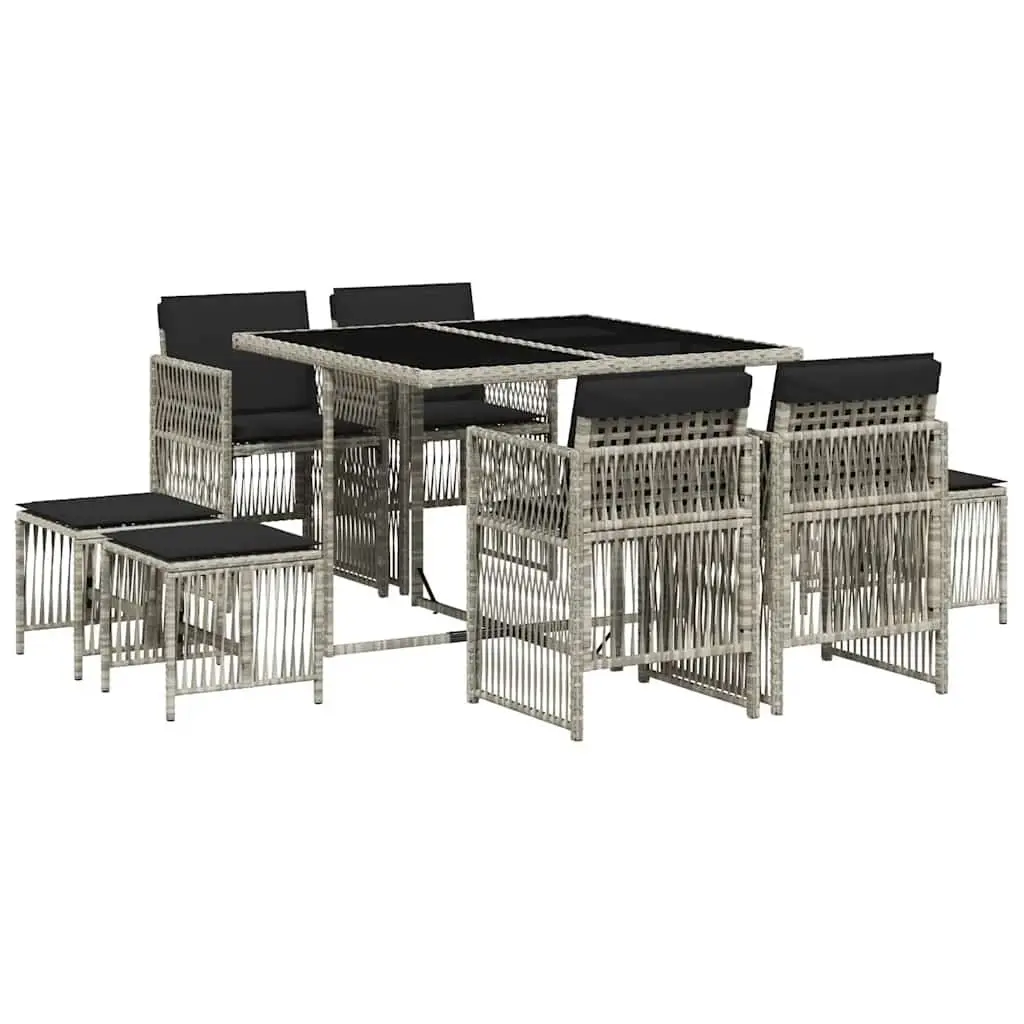 Outdoor Dining Set Grey 9 Piece Garden Furniture with Cushions
